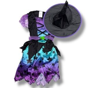 NWT Boo! Inc. Enchanting Witch‎ Costume Girls Size 7-9 Dress & Hat Halloween
